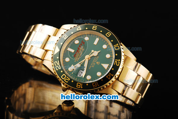 Rolex GMT-Master II Automatic Movement Full Gold Case/Strap with Green Dial and Green Bezel - Click Image to Close